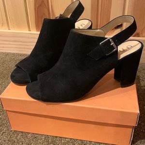 Black suede open toed sandals